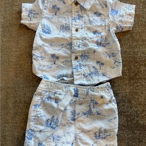 Janie and Jack Blue and White Infant Outfit